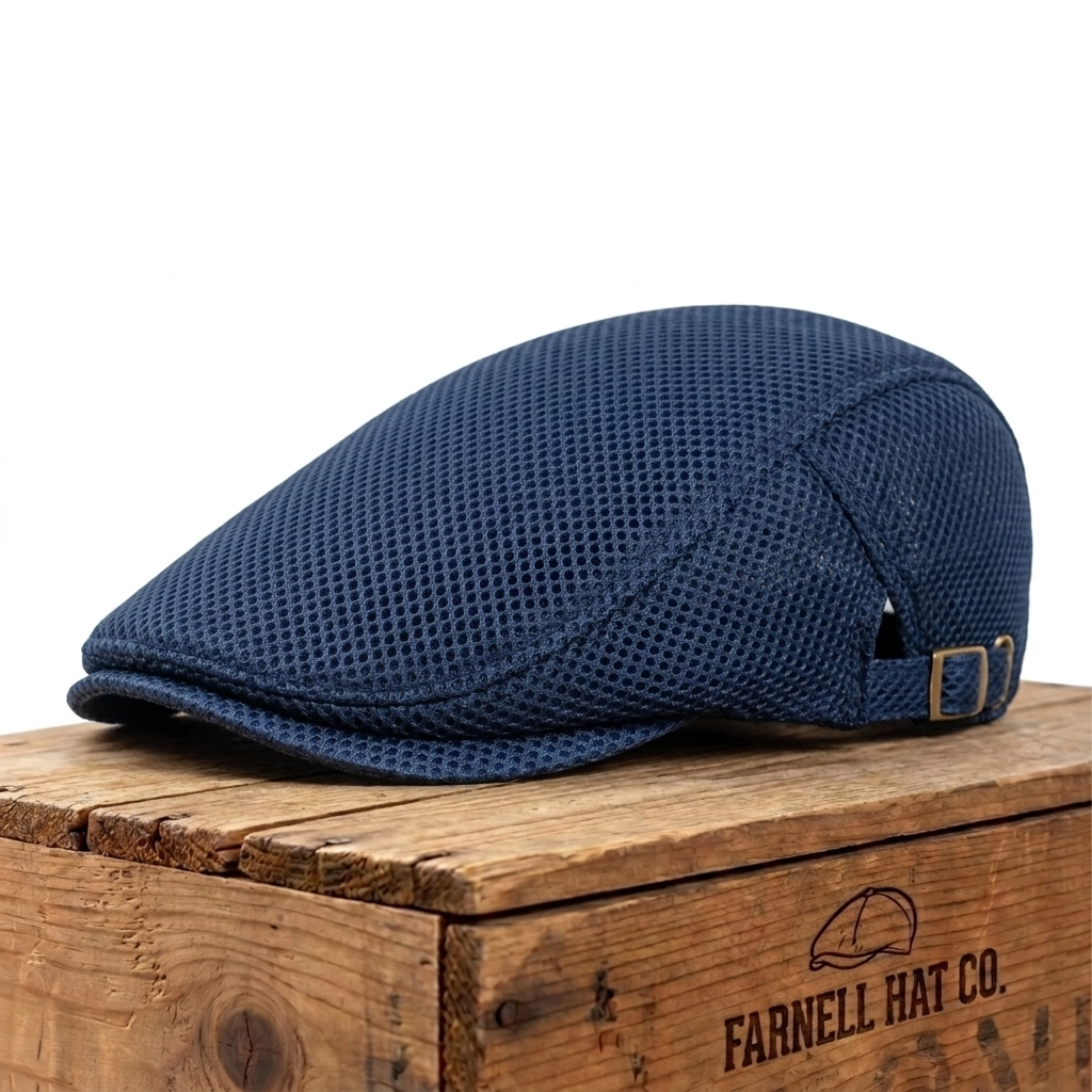 Breathable Mesh Flat Cap on Farnell Hat Co. crate