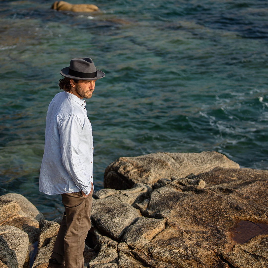 Crushable C-Crown Wool Fedora in Grey — Farnell Hat Co.