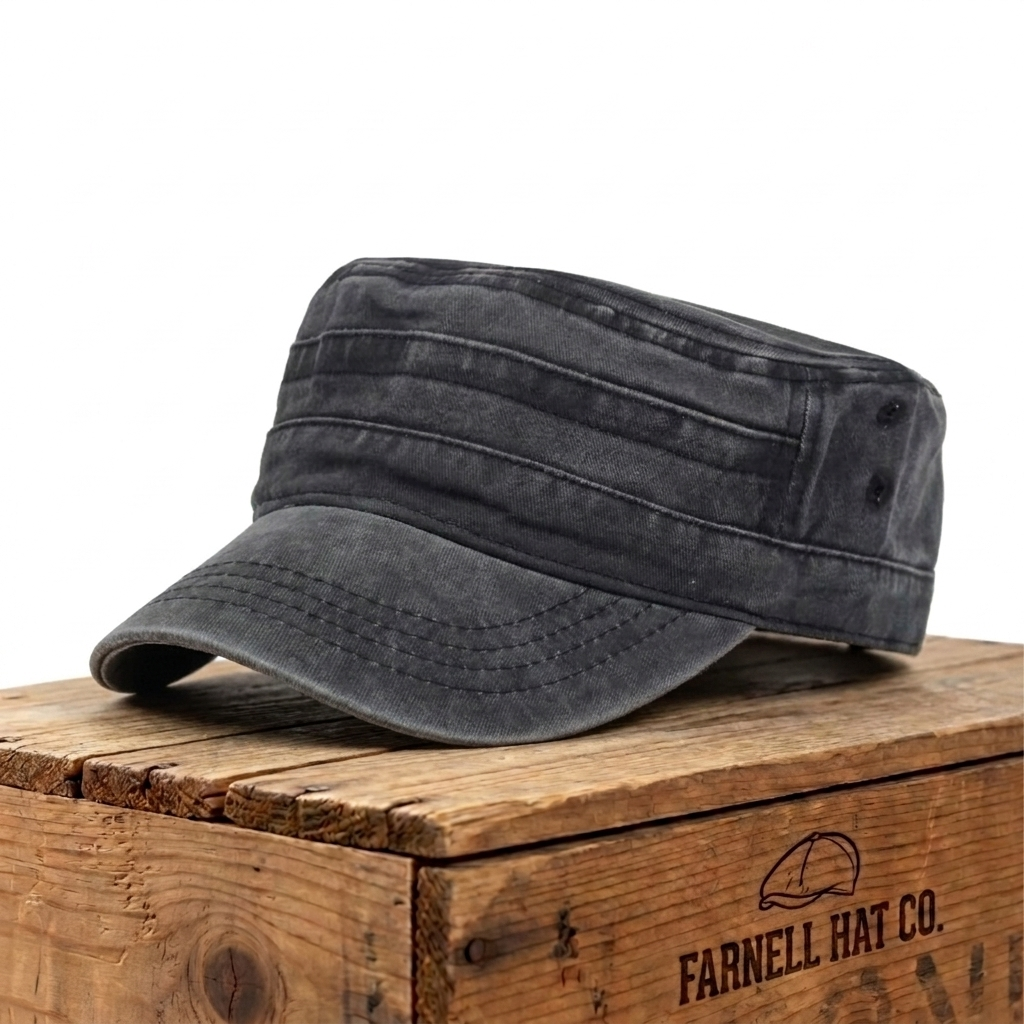 Washed Twill Cadet Cap on Farnell Hat Co. crate