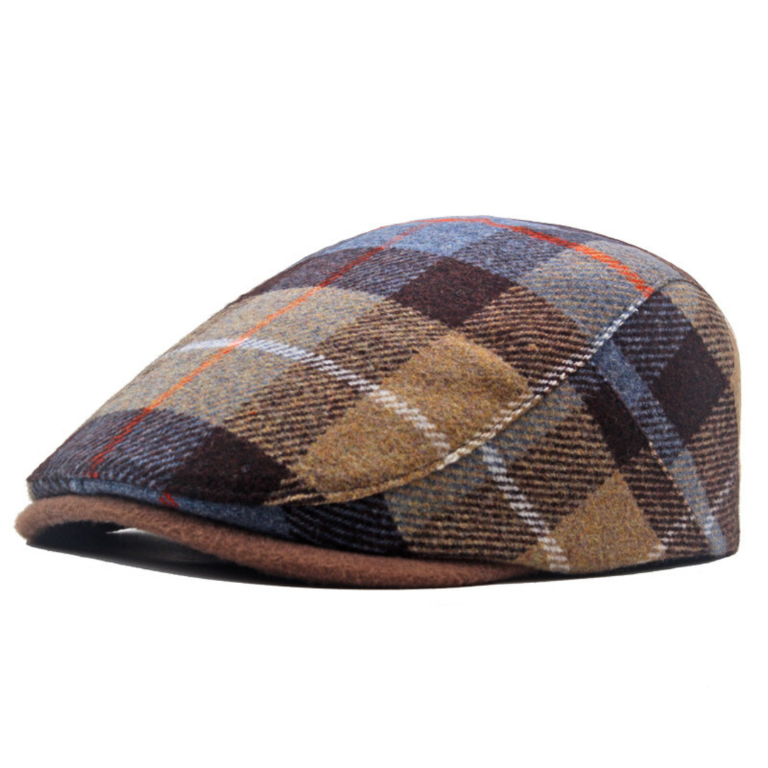 Wool Blend Plaid Flat Cap in Brown | Farnell Hat Co.