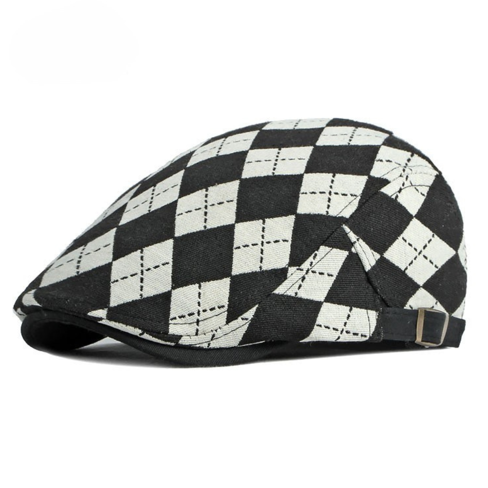 Woven Fabric Checkerboard Driver Cap in Black | Farnell Hat Co.