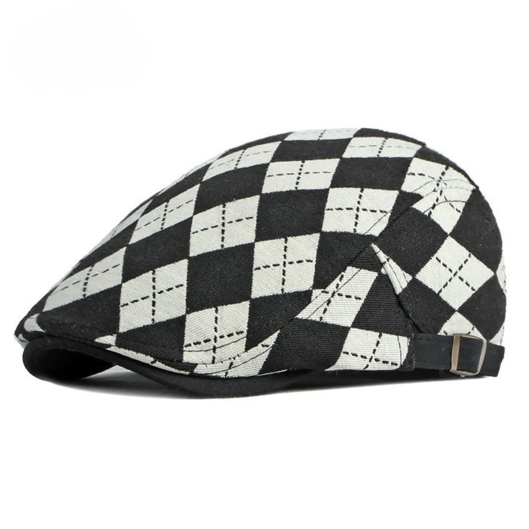 Woven Fabric Checkerboard Driver Cap in Black | Farnell Hat Co.