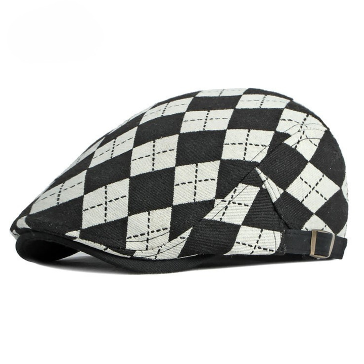 Woven Fabric Checkerboard Driver Cap in Black | Farnell Hat Co.