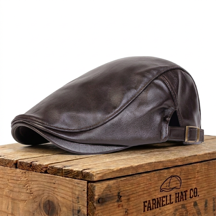 Leather Driver Cap on Farnell Hat Co. crate