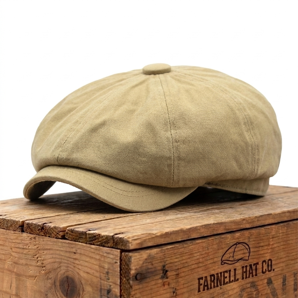Eight-Panel Cotton Gavroche Cap on Farnell Hat Co. crate