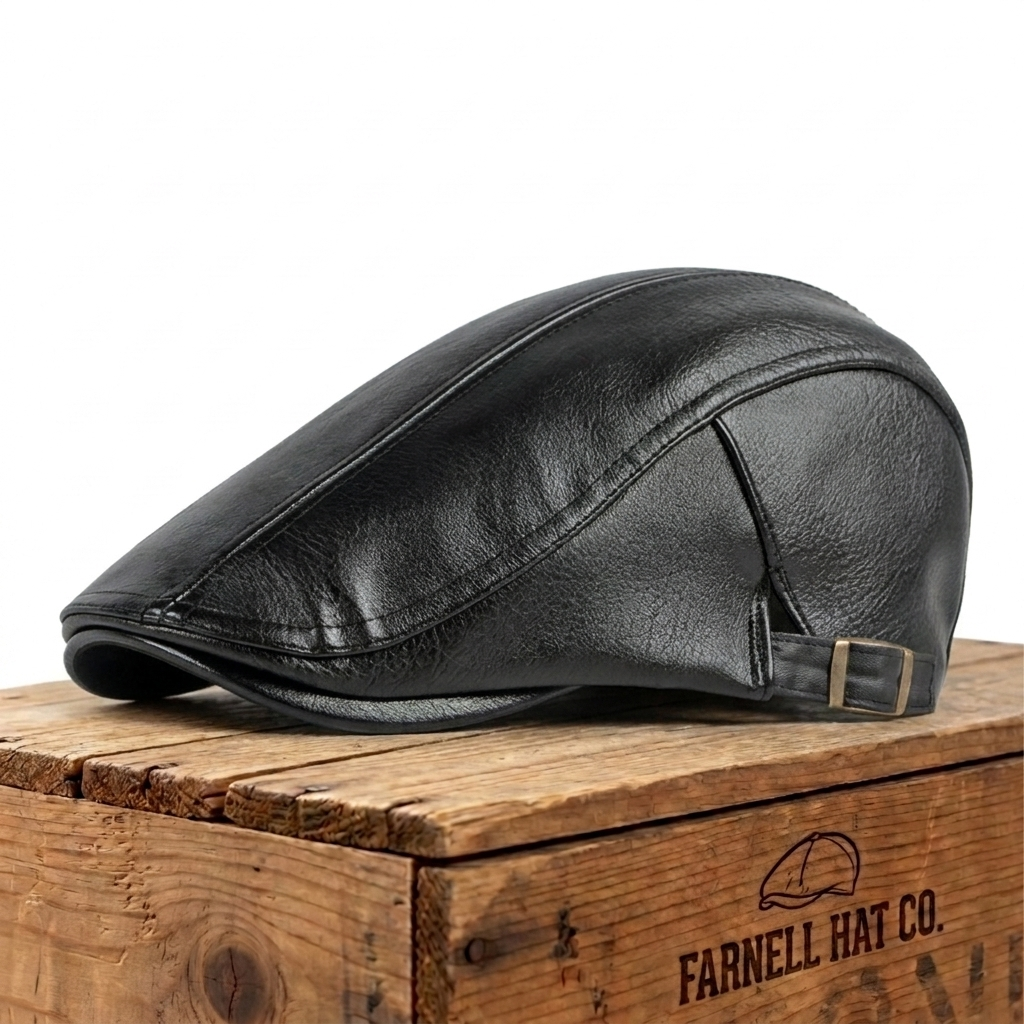 Heritage Leather Cap on Farnell Hat Co. crate