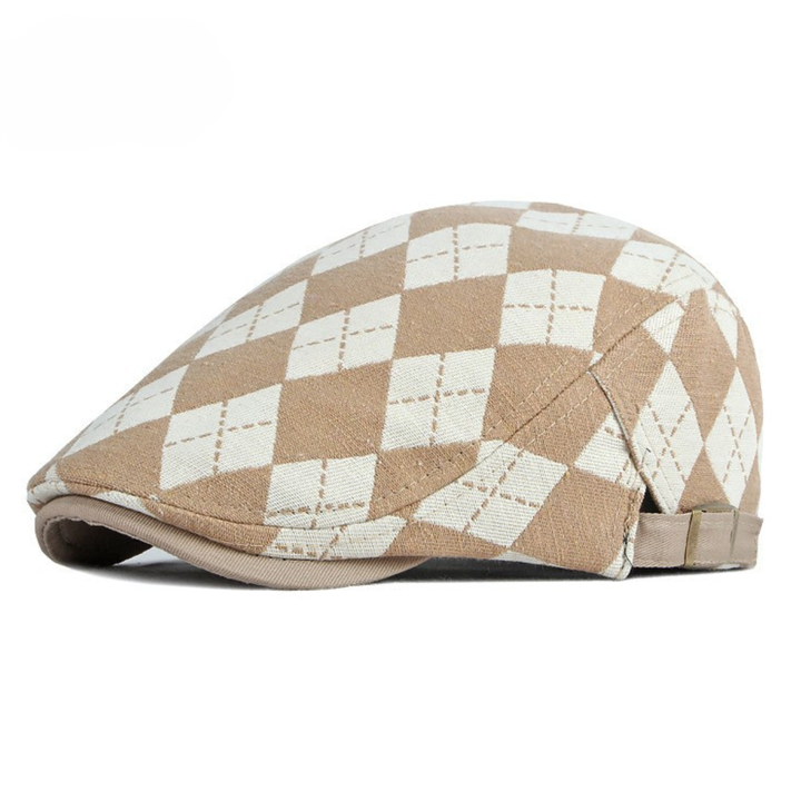 Woven Fabric Checkerboard Driver Cap in Beige | Farnell Hat Co.