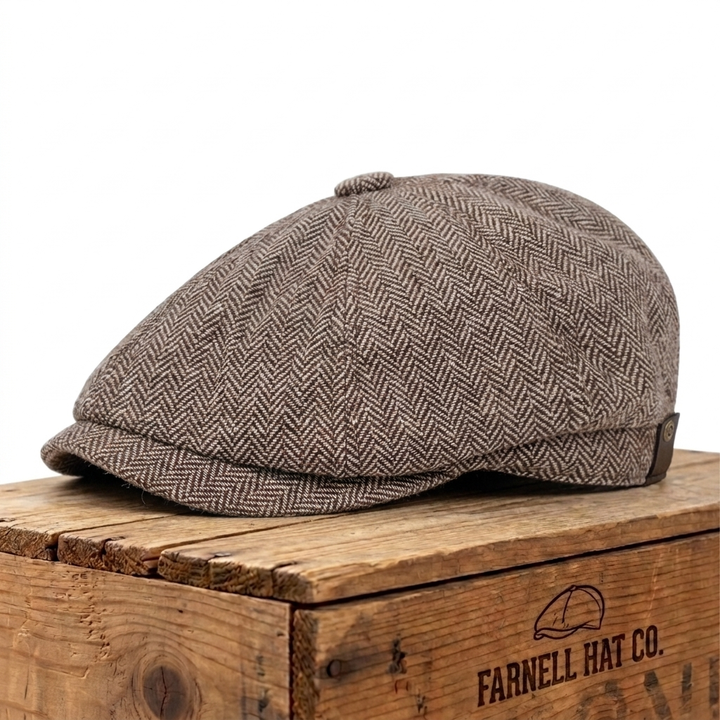 Herringbone Wool Cap on Farnell Hat Co. crate