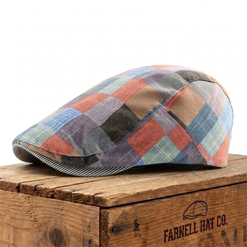Colorblock Patchwork Flat Cap on Farnell Hat Co. crate