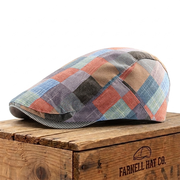 Colorblock Patchwork Flat Cap on Farnell Hat Co. crate