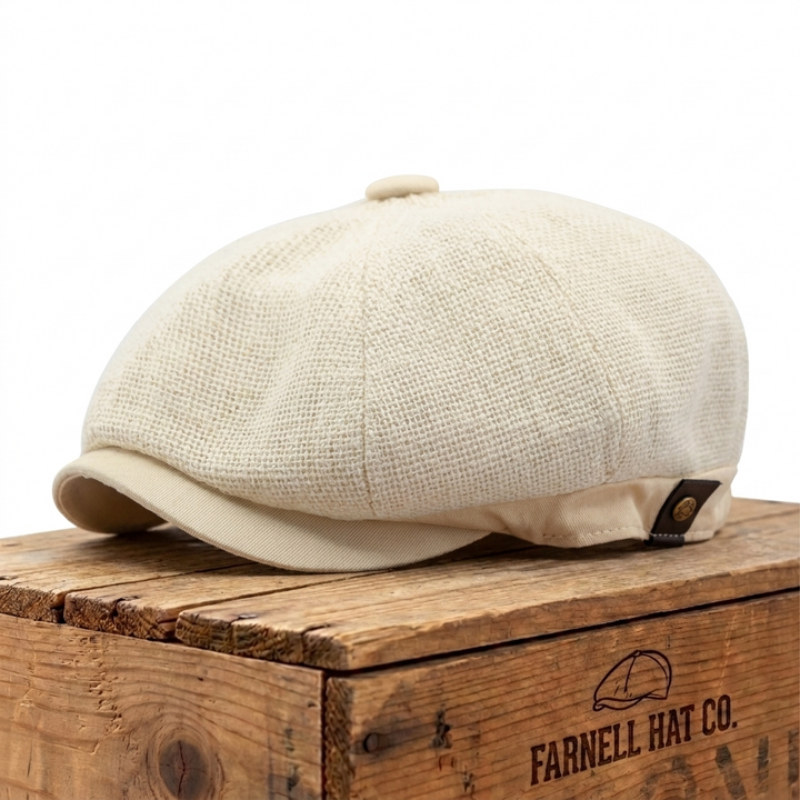 Linen Crown Cap on Farnell Hat Co. crate