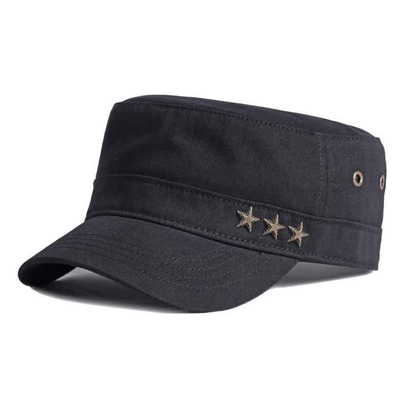 Triple-Star Studded Army Cap in Black | Farnell Hat Co.