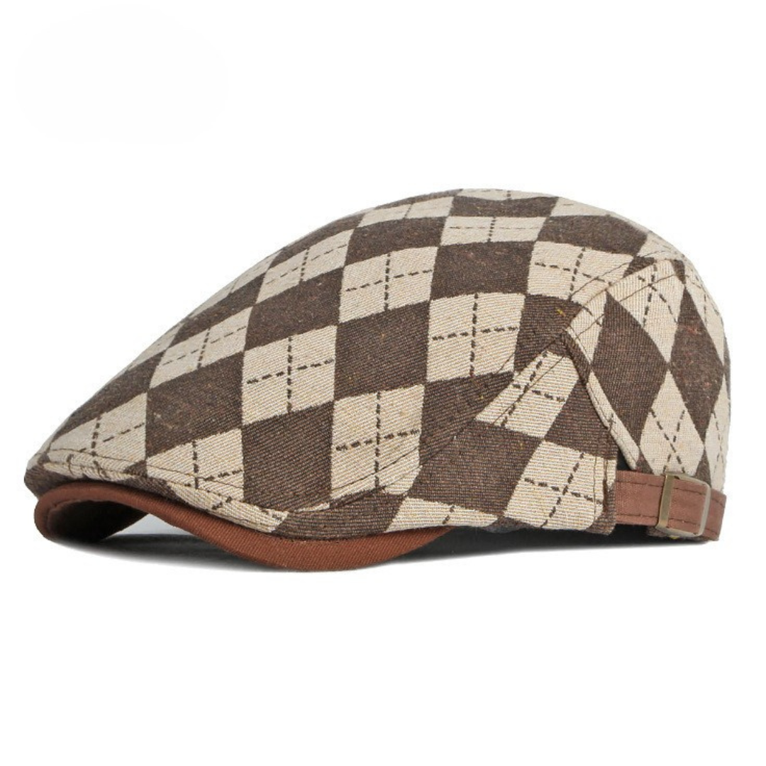 Woven Fabric Checkerboard Driver Cap in Brown | Farnell Hat Co.