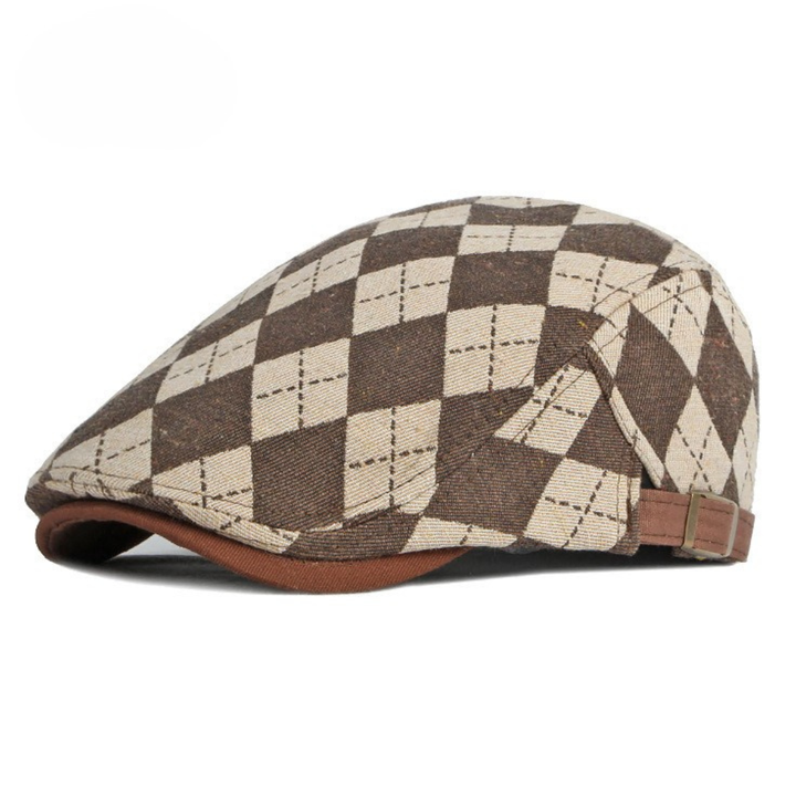 Woven Fabric Checkerboard Driver Cap in Brown | Farnell Hat Co.