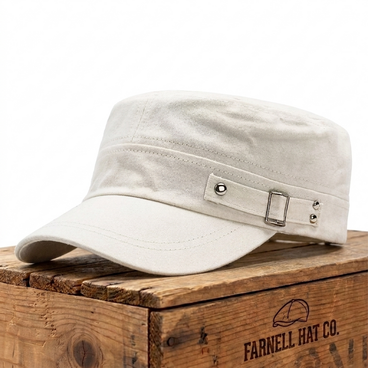 Washed Cotton Army Cap on Farnell Hat Co. crate