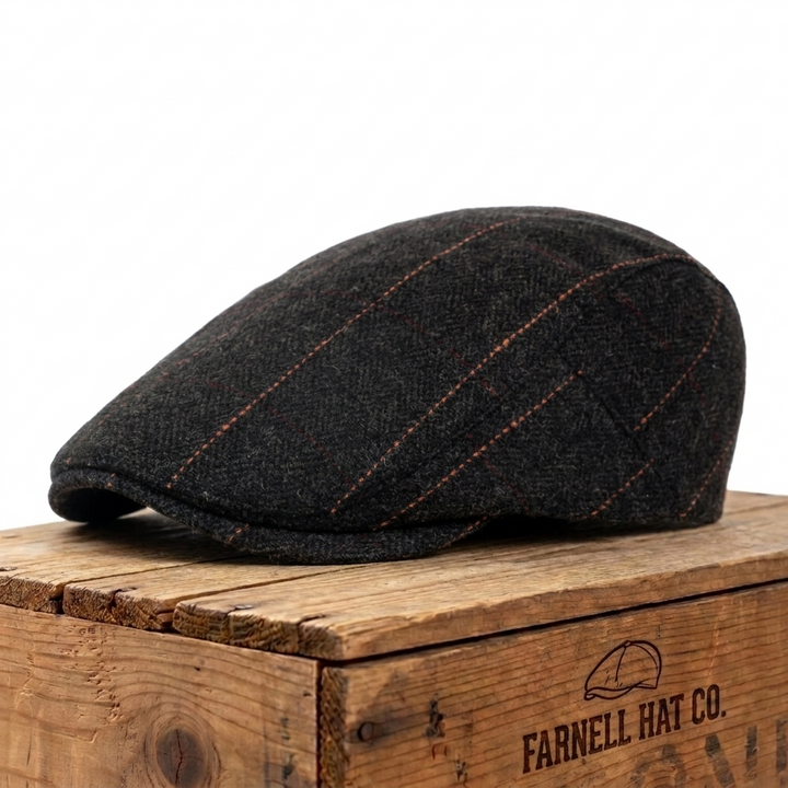 Pinstripe Herringbone Cap on Farnell Hat Co. crate
