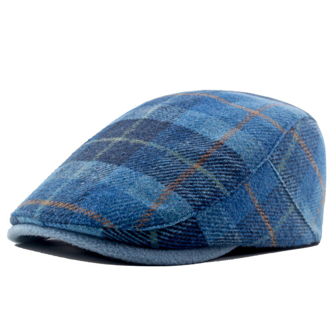 Wool Blend Plaid Flat Cap in Blue | Farnell Hat Co.