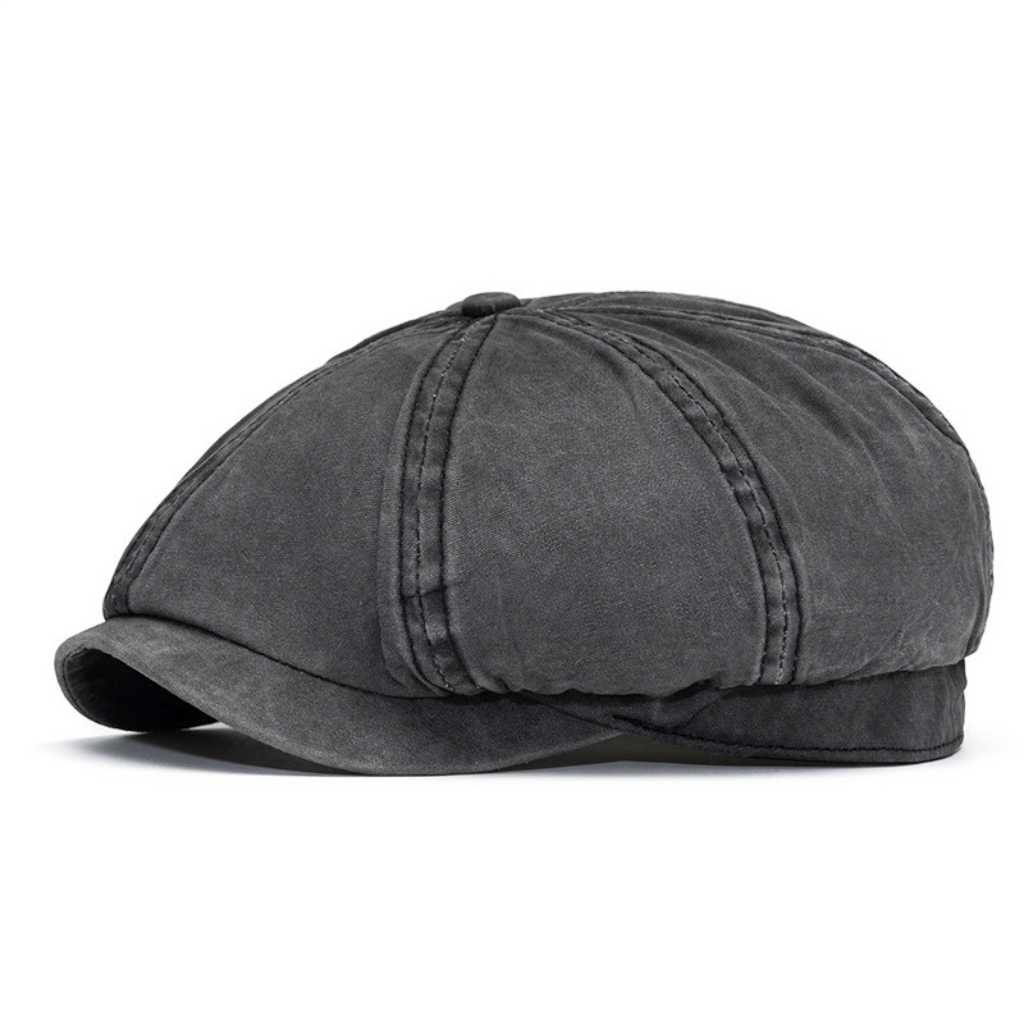 Washed Cotton Newsboy Cap in Black | Farnell Hat Co.