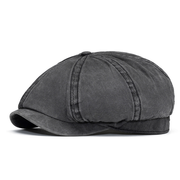 Washed Cotton Newsboy Cap in Black | Farnell Hat Co.