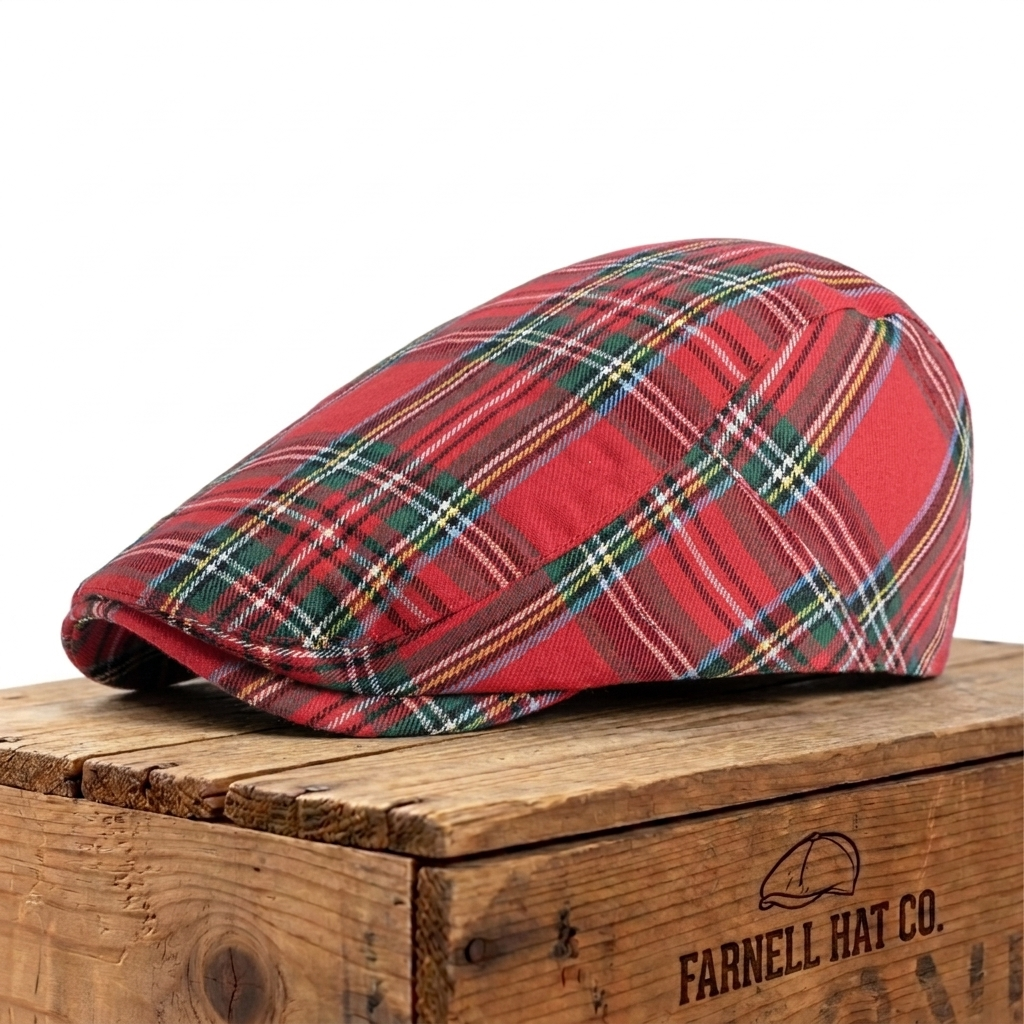Scottish Tartan Cotton Flat Cap on Farnell Hat Co. crate
