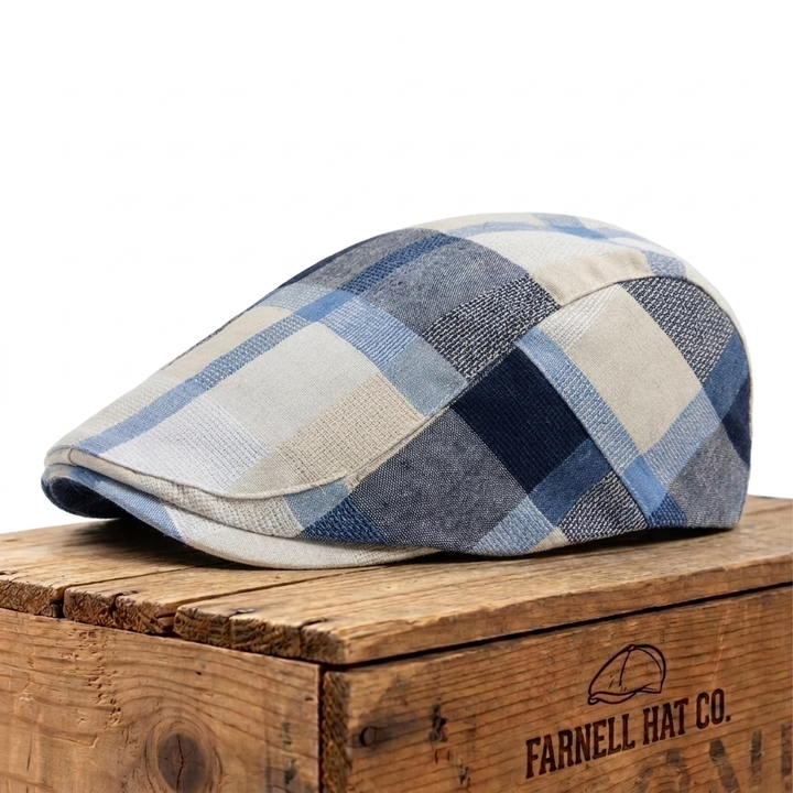 Woven Plaid Check Flat Cap on Farnell Hat Co. crate