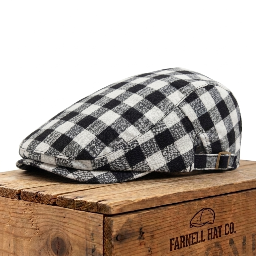 Vichy Check Cap on Farnell Hat Co. crate