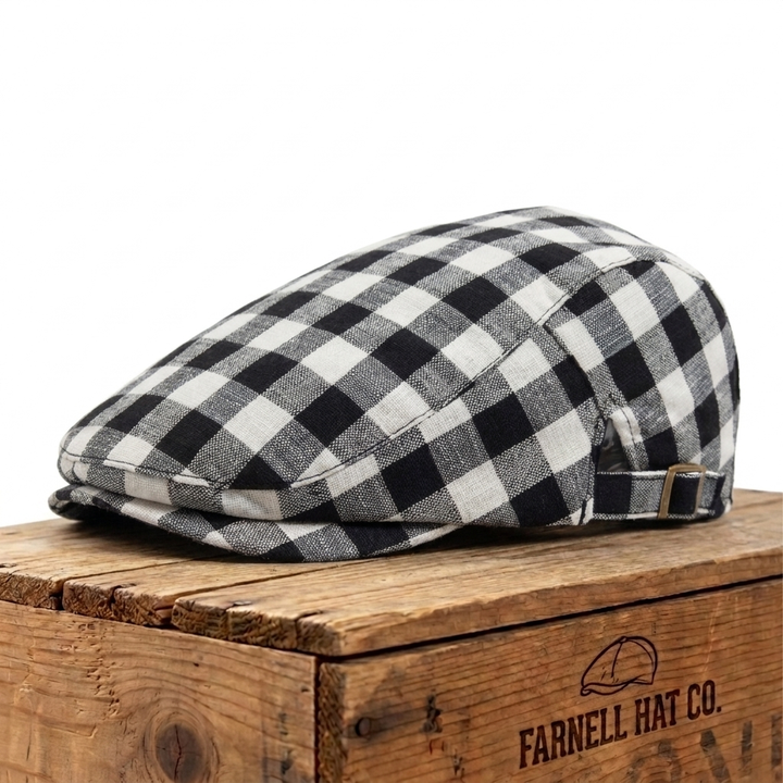 Vichy Check Cap on Farnell Hat Co. crate