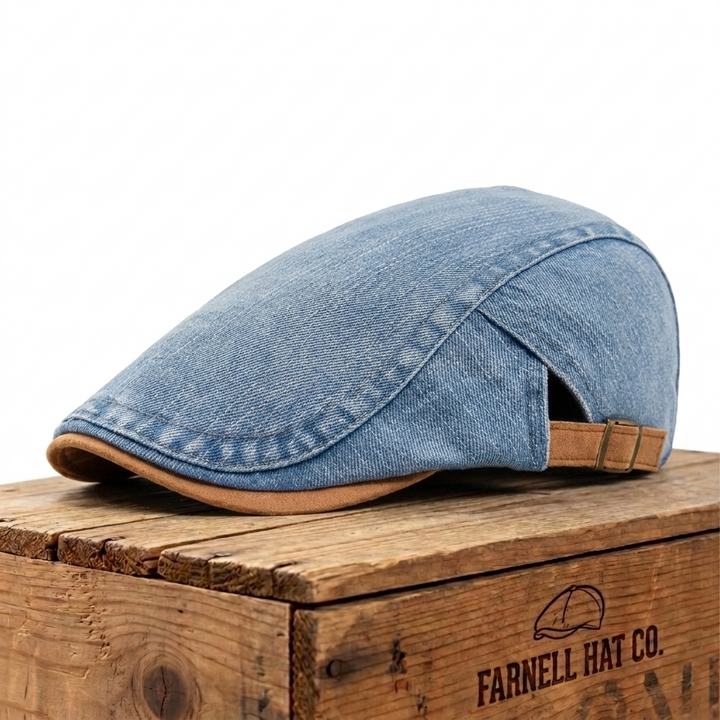 Denim Workwear Cap on Farnell Hat Co. crate