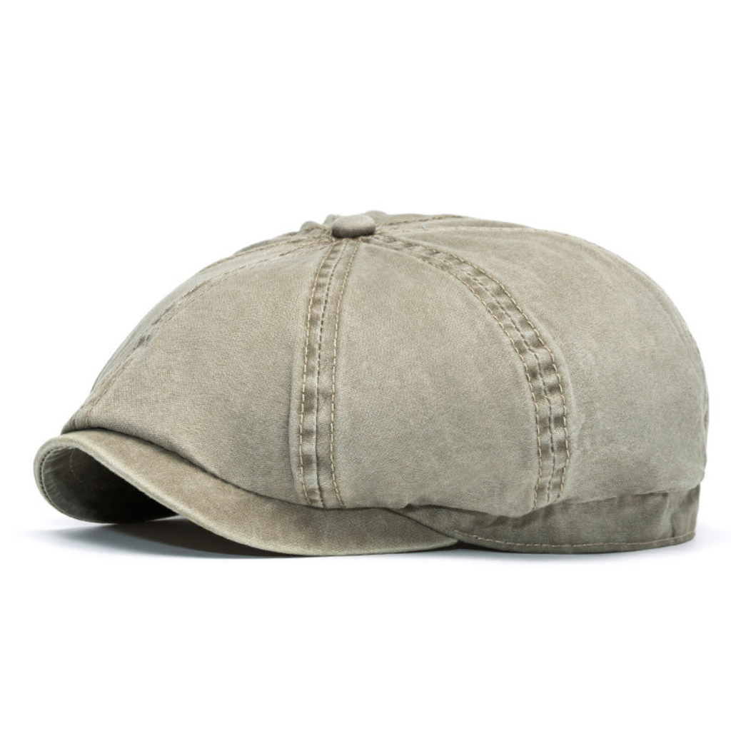 Washed Cotton Newsboy Cap in Khaki | Farnell Hat Co.