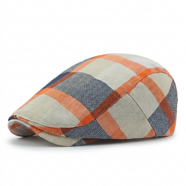 Woven Plaid Check Flat Cap