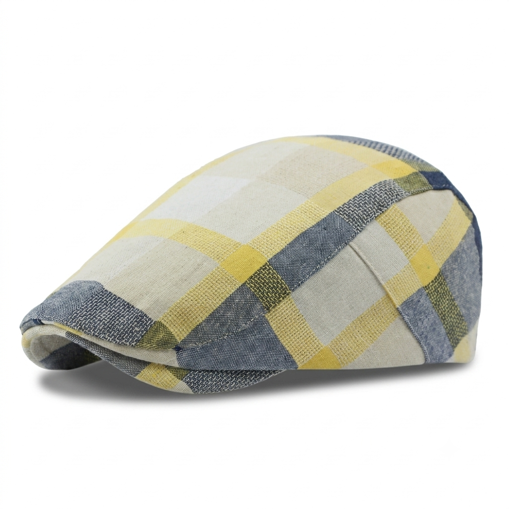 Woven Plaid Check Flat Cap