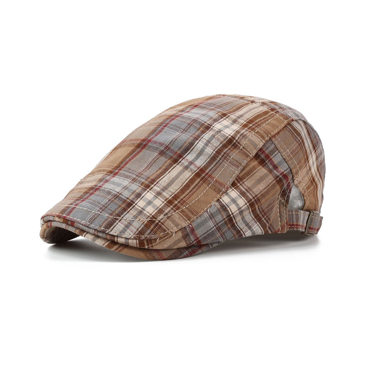 Woven Fabric Heritage Plaid Driver Cap in Khaki | Farnell Hat Co.