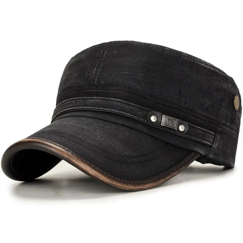Distressed Cotton Army Cap in Black | Farnell Hat Co.