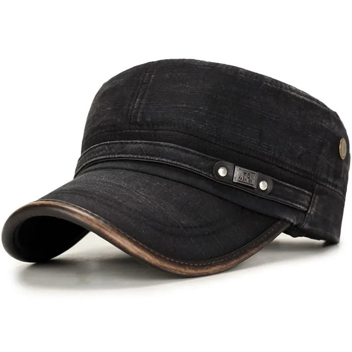 Distressed Cotton Army Cap in Black | Farnell Hat Co.