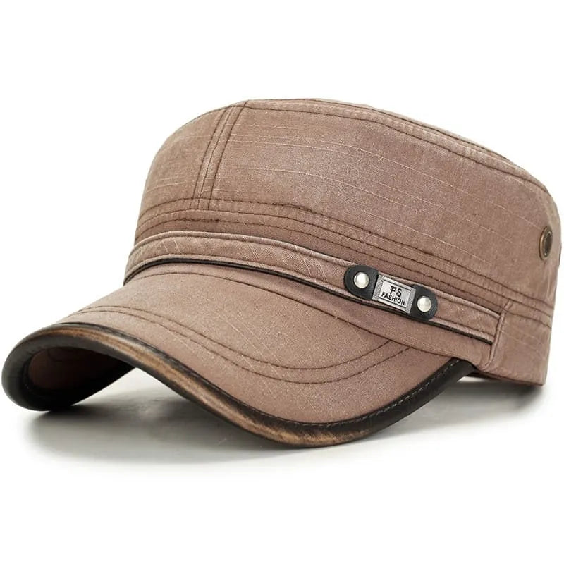 Distressed Cotton Army Cap in Coffee | Farnell Hat Co.
