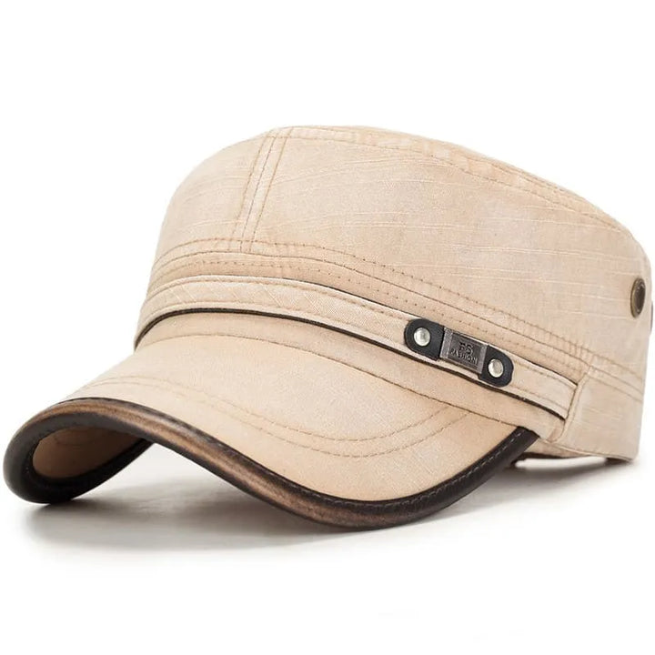 Distressed Cotton Army Cap in Khaki | Farnell Hat Co.