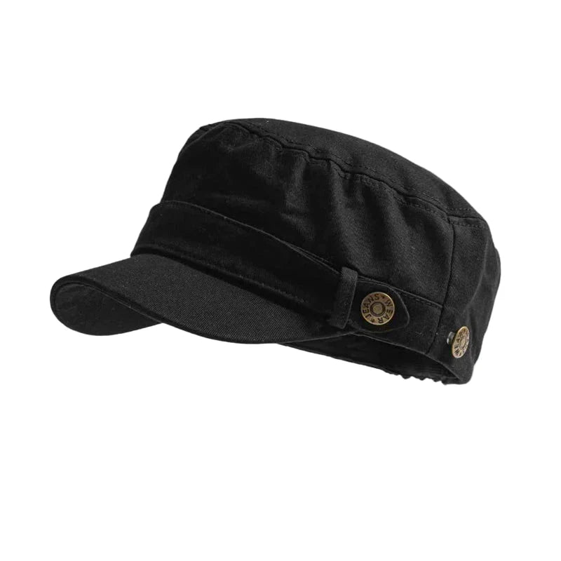 Men's Strap-Detail Cotton Army Cap in Black