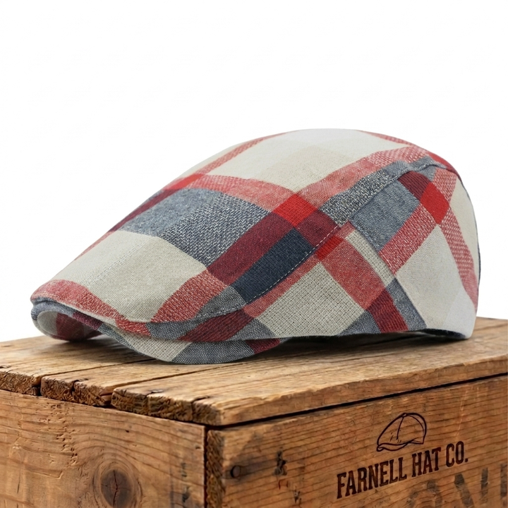 Woven Plaid Check Flat Cap